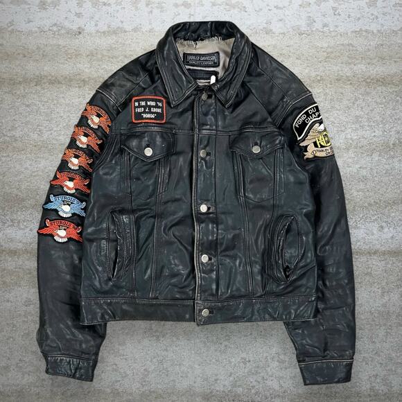 Vintage Harley Davidson Genuine Cow Hide Leather Jacket Black Sturgis Patch 90s